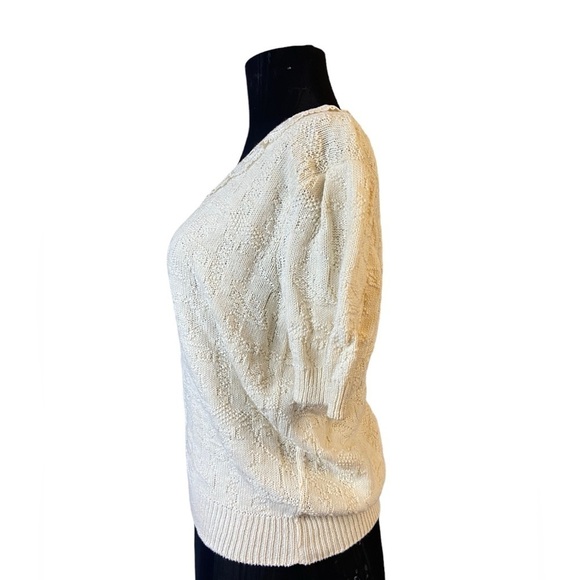Vintage Petite Ways Off White Cream Short Sleeve Collared Sweater - Picture 11 of 16